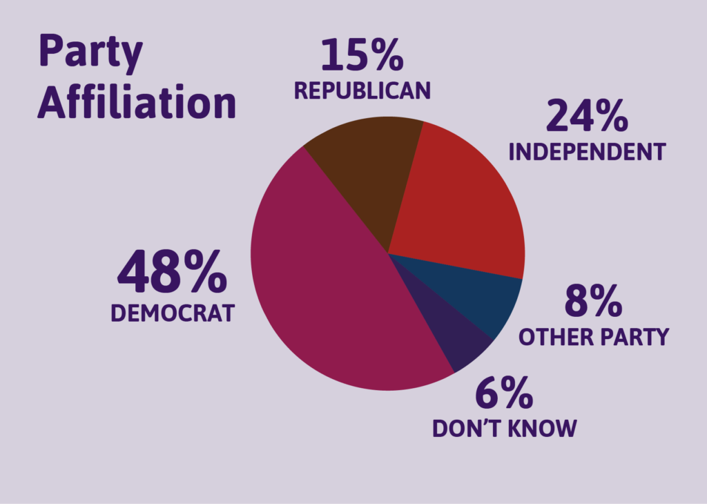 Pie chart showing percentages of party affiliations